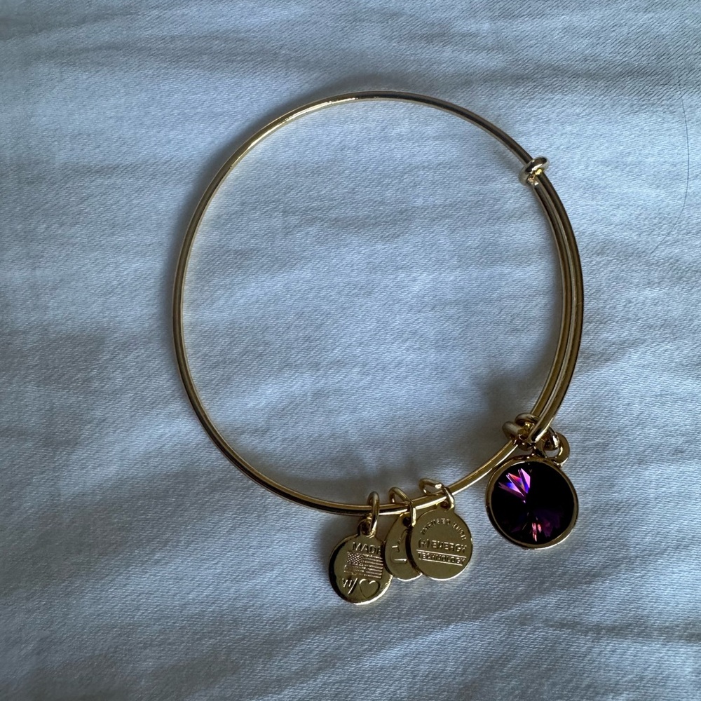 Alex and Ani Gold Bangle Bracelet with Purple Stone
